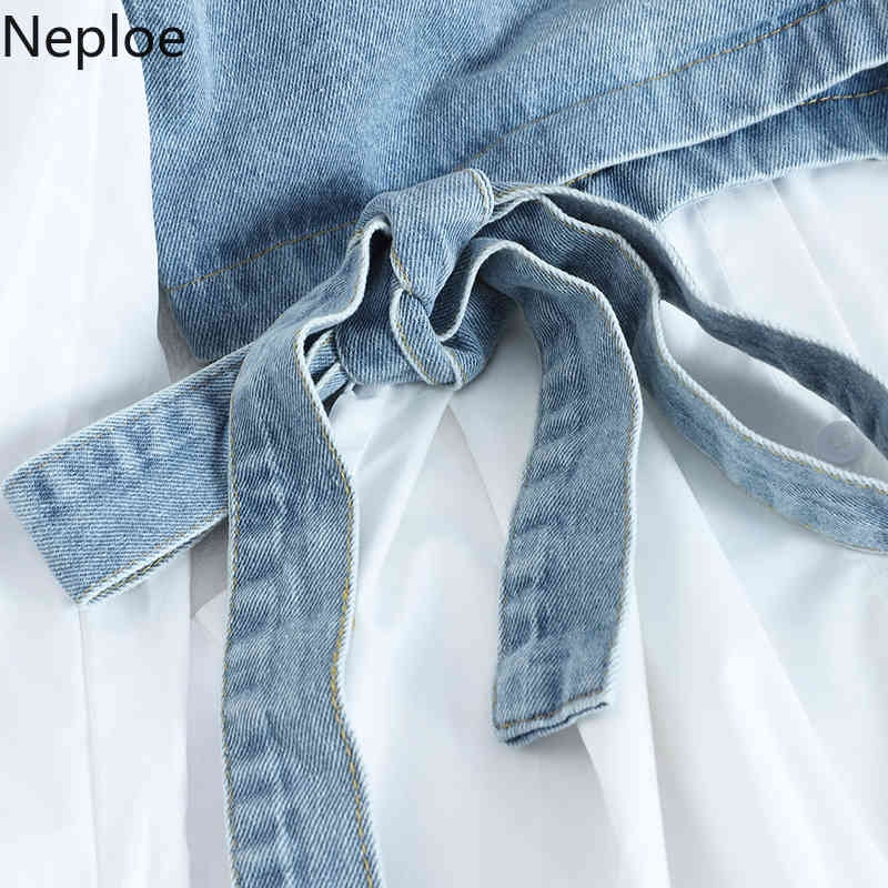 Neploe Women Blouse Fashion Korean Casual Loose Long Sleeve Turn Down Collar Solid Shirt Jeans Vest Office Lady Spring 1A158 210401