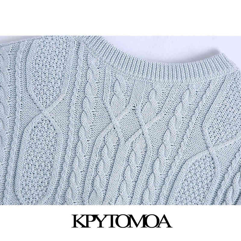 Women Fashion With Cable-knit Cropped Knit Vest Sweater O Neck Sleeveless Female Waistcoat Chic Tops 210420