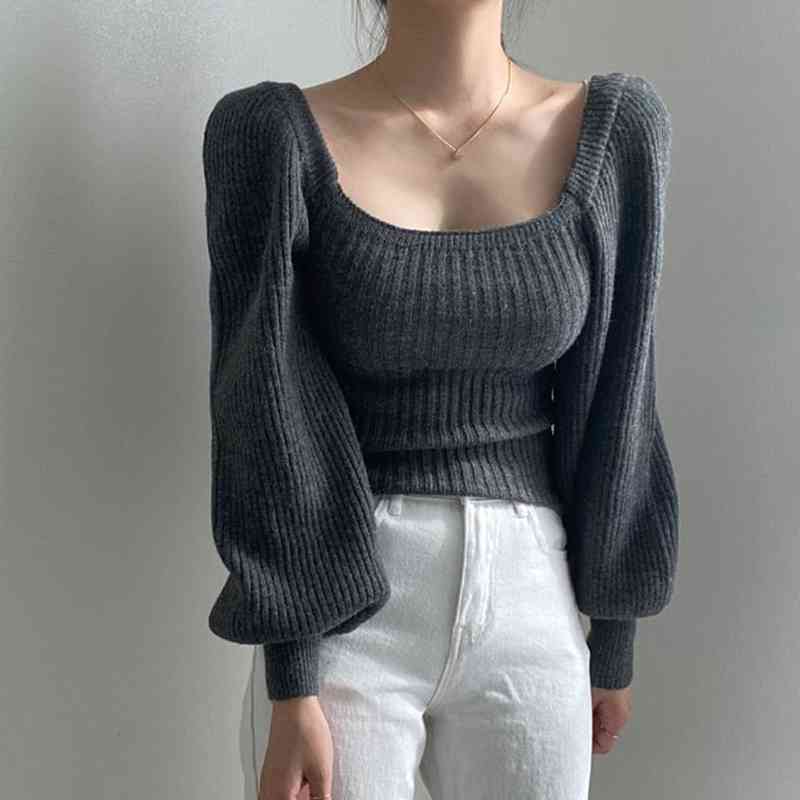 Korean style Square Collar Solid Color Knitted Women Sweaters Sexy Puff Sleeve Thick Woman Sweater Winter Female Pullovers 210521, Random color
Korean style Square Collar Solid Color Knitted Women Sweaters Sexy Puff Sleeve Thick Woman Sweater Winter Female Pullovers 210521, Random color