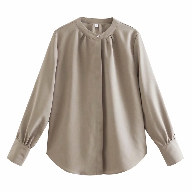 Spring Women Stand Collar Loose Blouse Female Long Sleeve Shirt Casual Lady Tops Blusas S8353 210430