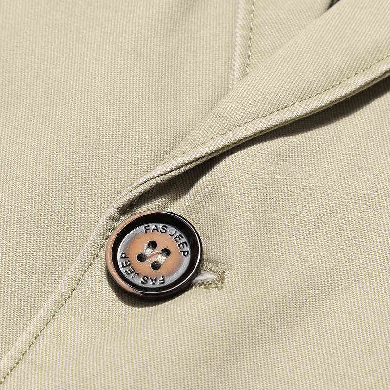 100% Cotton Men Suit Jacket Buttons Pockets Khaki Green Black Casual Street Wear Spring Autumn Male Outwear Slim Man Blazer 211120