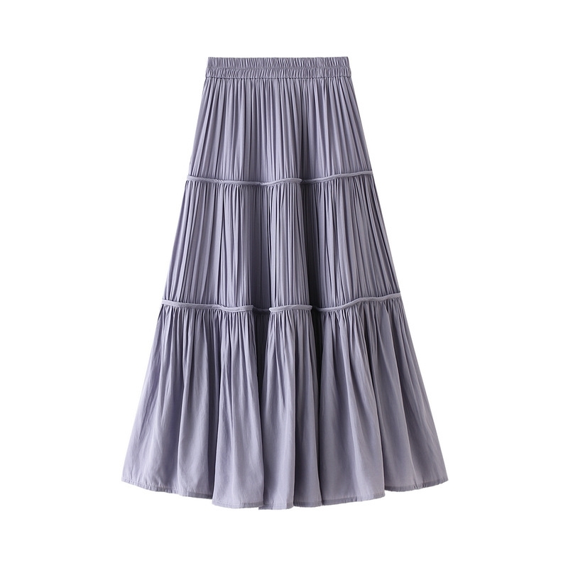 Korean Style Quality Long Skirt For Women New Solid Leisure A-line Cake Skirts Spring Autumn Winter Fashion Pleated Skirt 210415