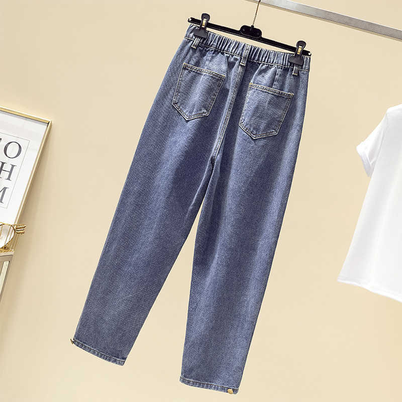 Jeans For Women Autumn High Waiste Loose Softener Anklelength Mom Denim Harem Pants 100kg 210922