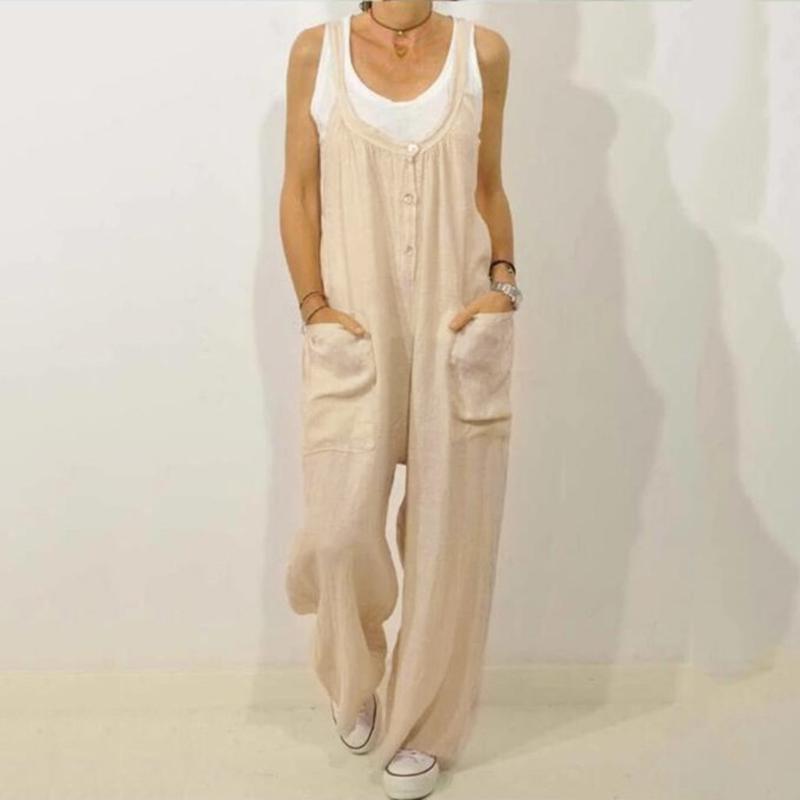 Women' Jumpsuits & Rompers Oversize 2021 Brand Women Casual Loose Cotton Linen Solid Pockets Jumpsuit Overalls Wide Leg Cropped Pants Plus, Beige 
Women' Jumpsuits & Rompers Oversize 2021 Brand Women Casual Loose Cotton Linen Solid Pockets Jumpsuit Overalls Wide Leg Cropped Pants Plus, Beige