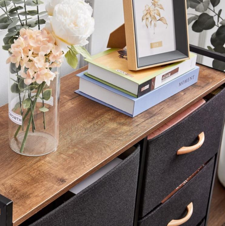 2022 Living Room Furniture 5 Drawer Dresser Storage Organizer Fabric Unit Easy Pull Bins with Steel Frame Wood Top Closets for Entryway Hallway Bedroo