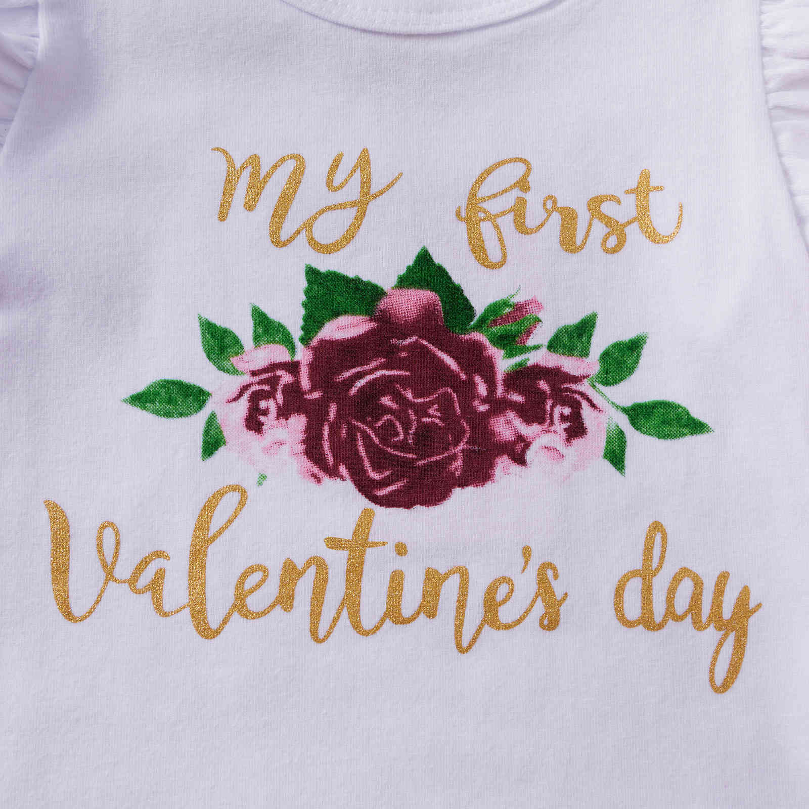 3-12M Valentines Day Baby Girl Outfits Toddler born Infant Girls Letter Flower Romper Red Skirts Leg warmer Headband 210515