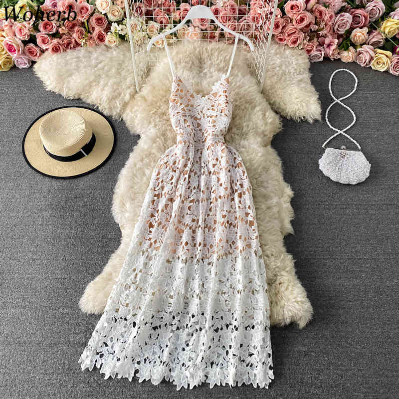 V Neck Woman Dress Solid Sexy Lace Hollow Out Summer Party Night Clue Vestidos Korean Fashion Ins Vintage Dresses 210422
