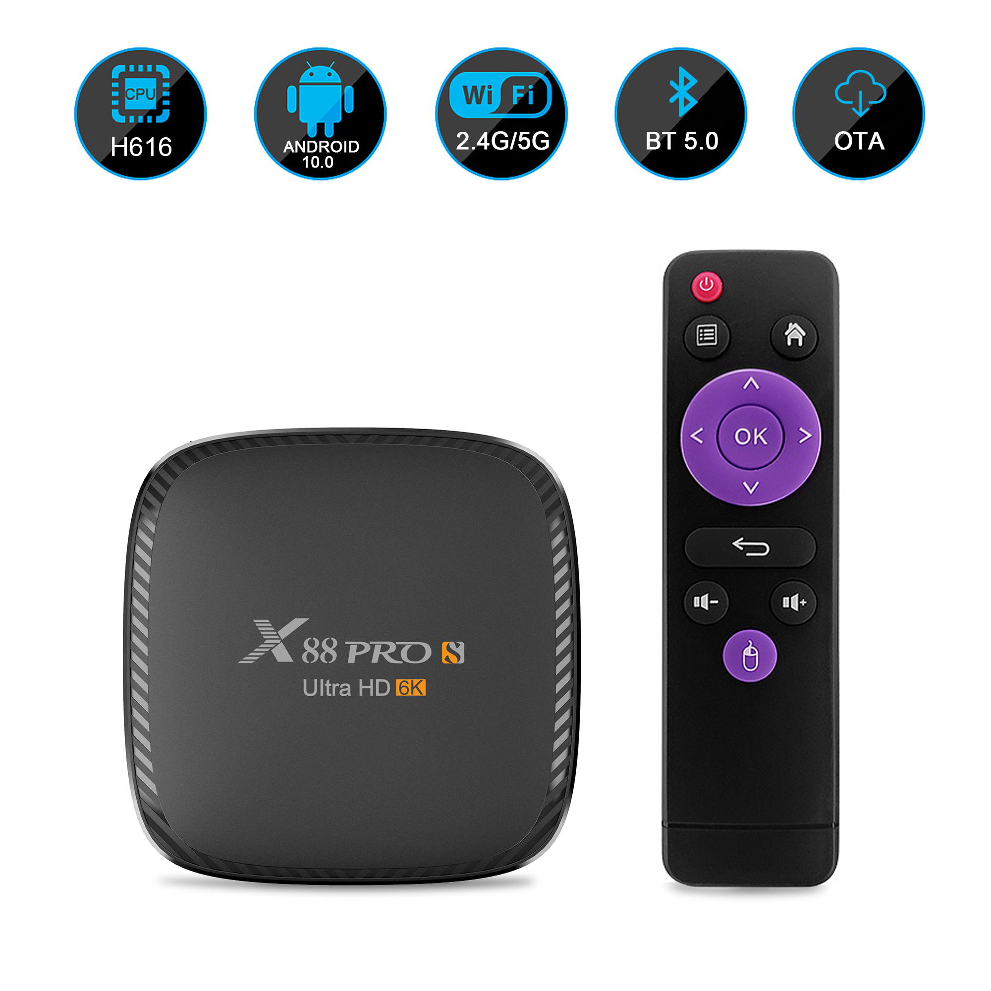 X88 PRO S Android 10.0 Smart TV Box 4G 64G Allwinner H616 Bluetooth 5.0 2.4G 5G Dual WIFI 6K Media Player Set TopBox
X88 PRO S Android 10.0 Smart TV Box 4G 64G Allwinner H616 Bluetooth 5.0 2.4G 5G Dual WIFI 6K Media Player Set TopBox