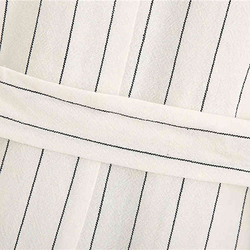 women casual striped long blazer with blet female summer fashion short sleeve single button jacket outwear blazers 210421