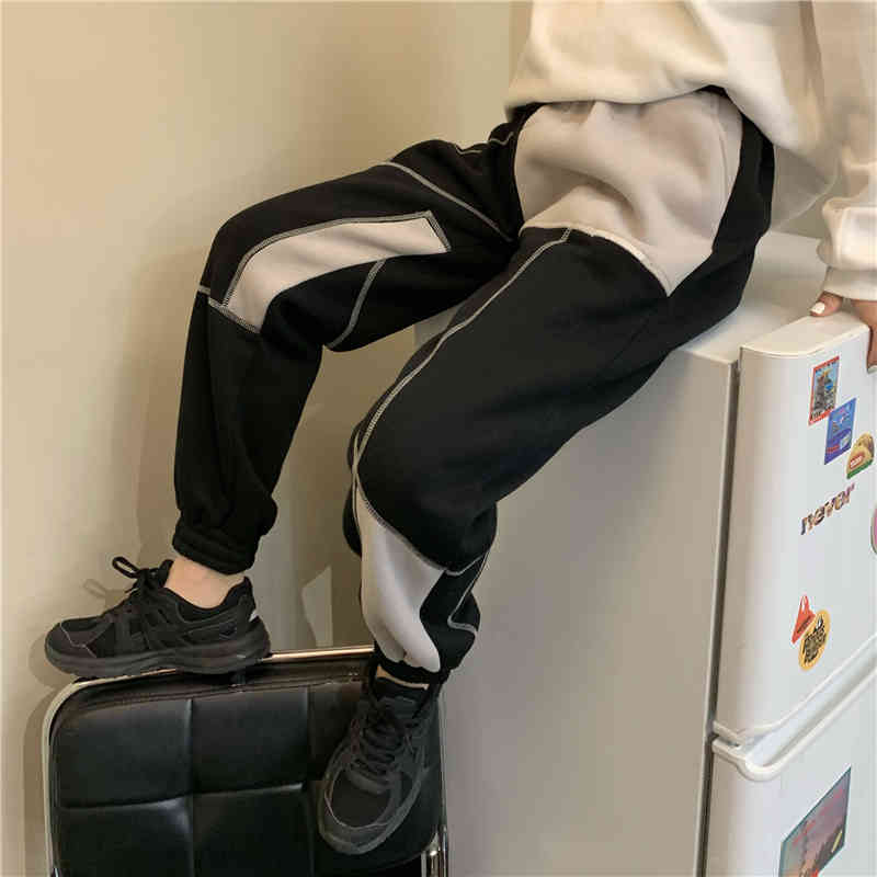 Nomikuma New Plus Velet Harem Pants Korean Hit Color Patchwork Women Trousers Causal Stretch High Waist Sweatpants 6C776 210427