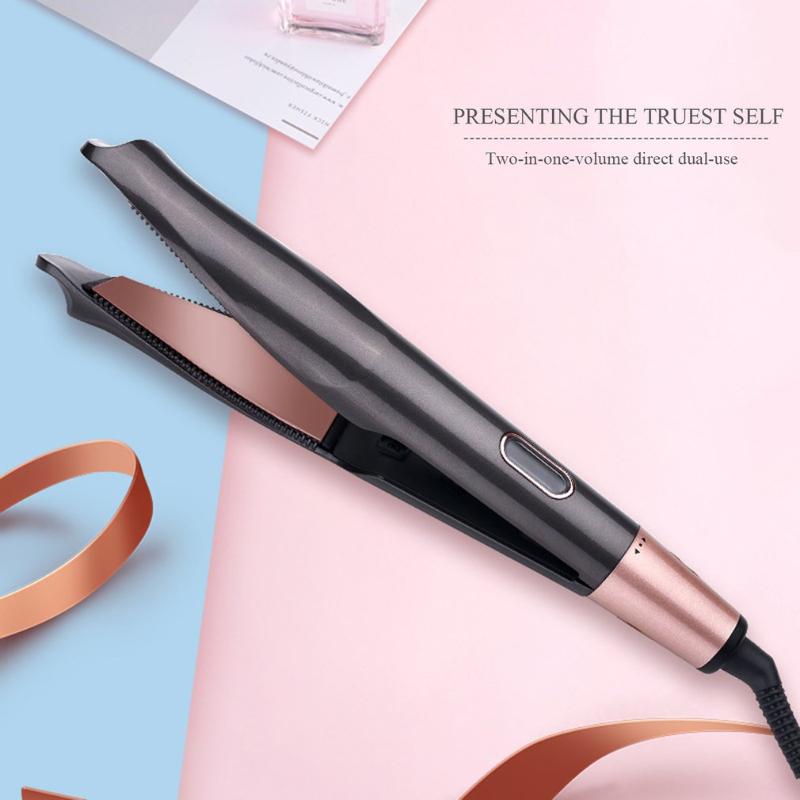 Electic 2 In 1 Twisted Hair Curler Slanting Plate Liquid Crystal Straightener Tail Rotating Temperature Curling Clipper Brushes1
