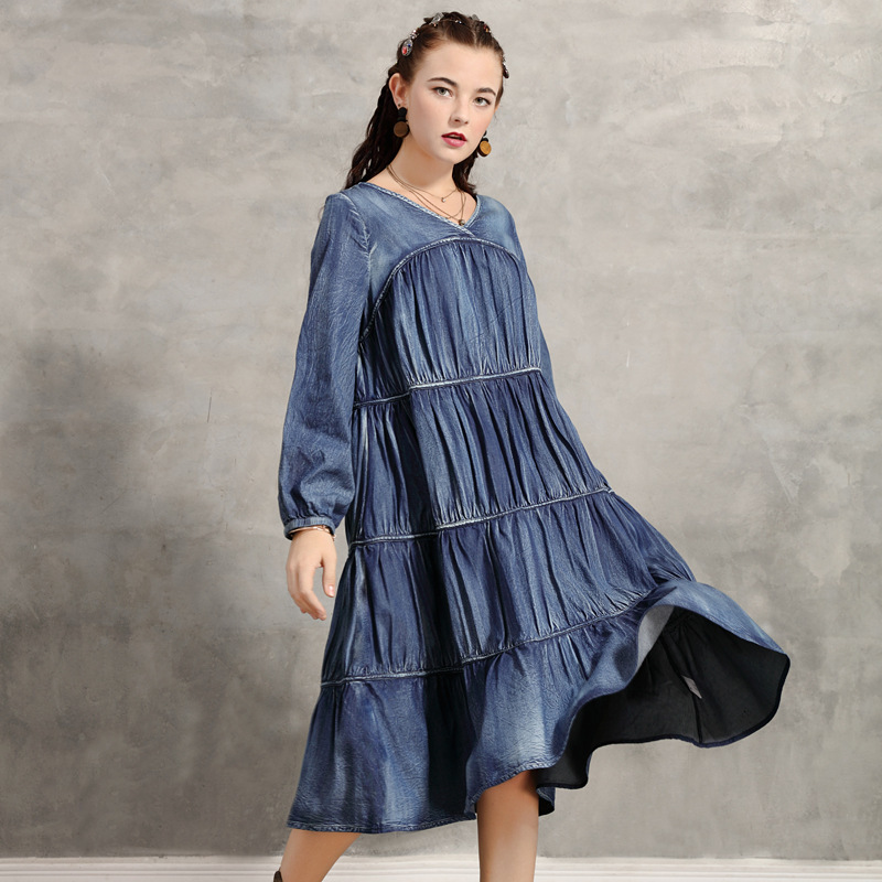 Johnature Vintage Denim Dress Women Clothes Autumn Loose Leisure V-neck Lantern Sleeve Concise Ruffles Ladies Dresses 210521, Blue
Johnature Vintage Denim Dress Women Clothes Autumn Loose Leisure V-neck Lantern Sleeve Concise Ruffles Ladies Dresses 210521, Blue