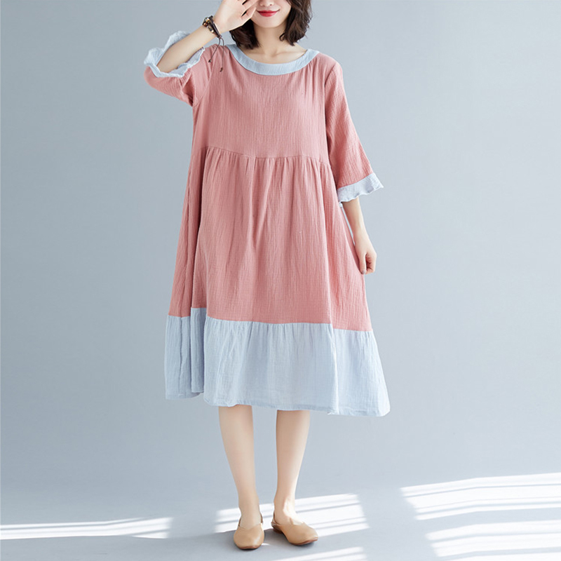Johnature Patchwork Casual Knee-Length Dresses Summer O-Neck Ruffles Half Sleeve Loose Women Dresses 210521, Pink
Johnature Patchwork Casual Knee-Length Dresses Summer O-Neck Ruffles Half Sleeve Loose Women Dresses 210521, Pink