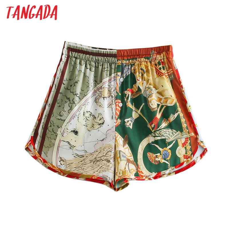 Women Summer Print Strethy Waist Female Retro Basic Casual Shorts Pantalones 5Z74 210416