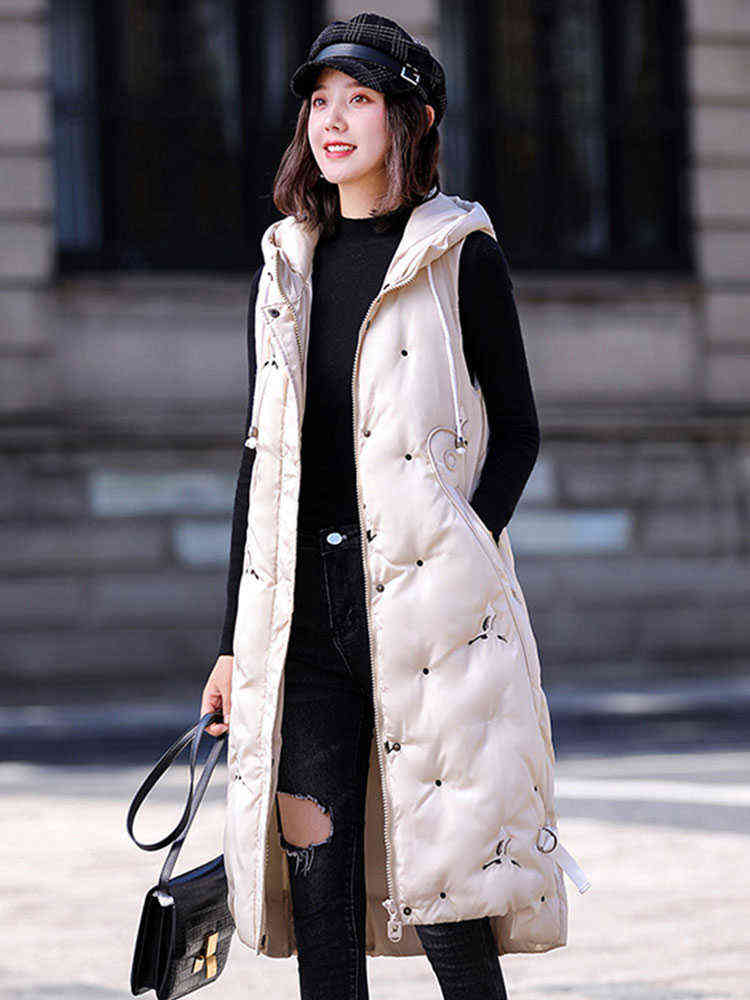 Women's Winter Long Vests Sleeveless 5XL Plus Size Black Down Cotton Jackets Female Oversized Warm Coats Vest for Women 211120