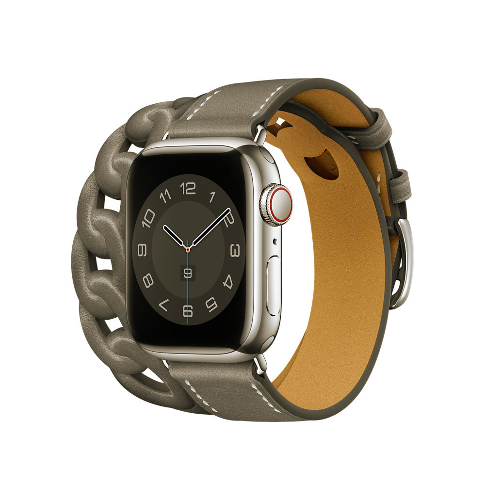 Gourmette Leather Double Tour Strap band Compatible with Watch 7 45mm 41mm correa 42 38mm bracelet iwatch series 6 5 4 3 Se 44mm 40mm