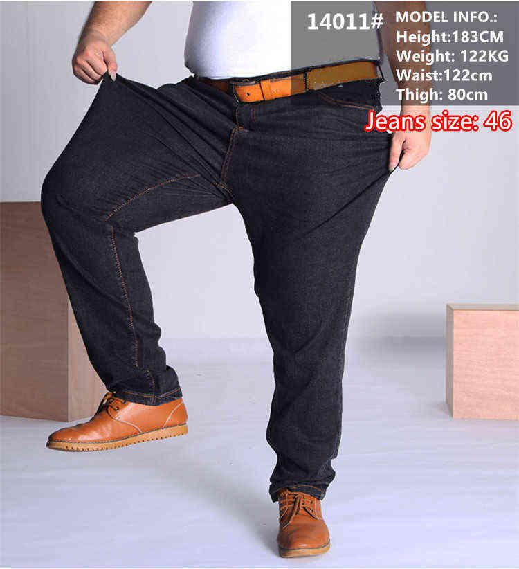 Black Jeans Men Blue Big Large Plus Size 48 50 52 150KG Mens Jean Elastic High Waist Man Loose Straight Denim Pants Trousers 211120