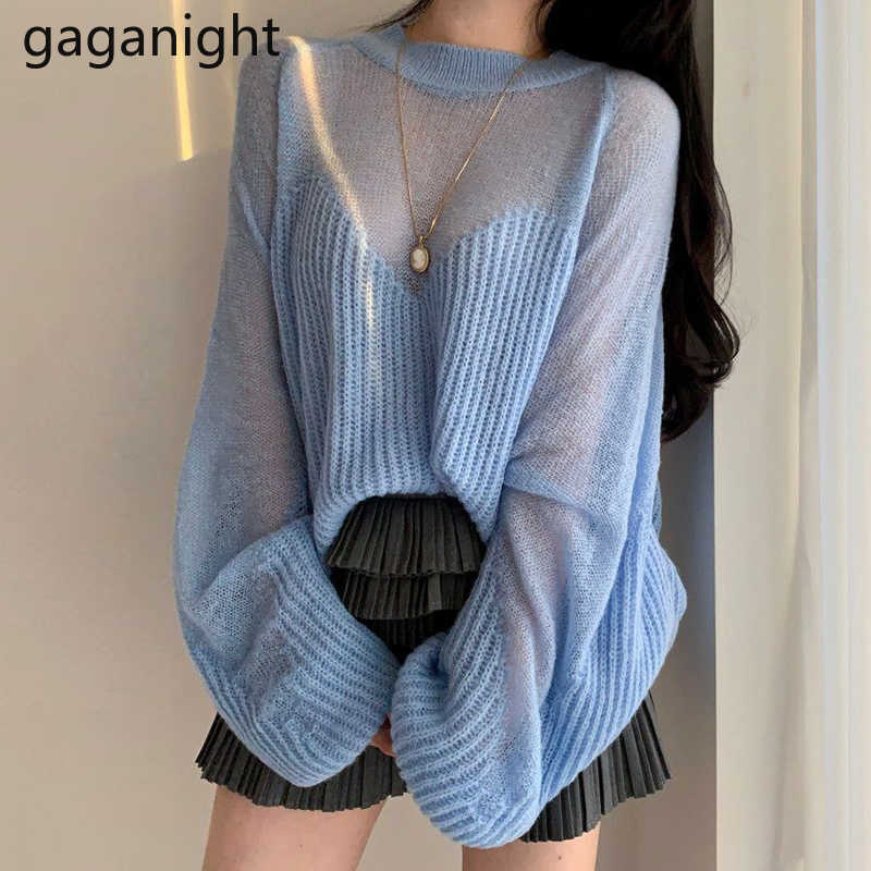 Elegant Women Sweater Loose Transparent Solid Pullover Casual Sweet Lady Chic Korean Sweaters Autumn Winter Pull Femme 210601