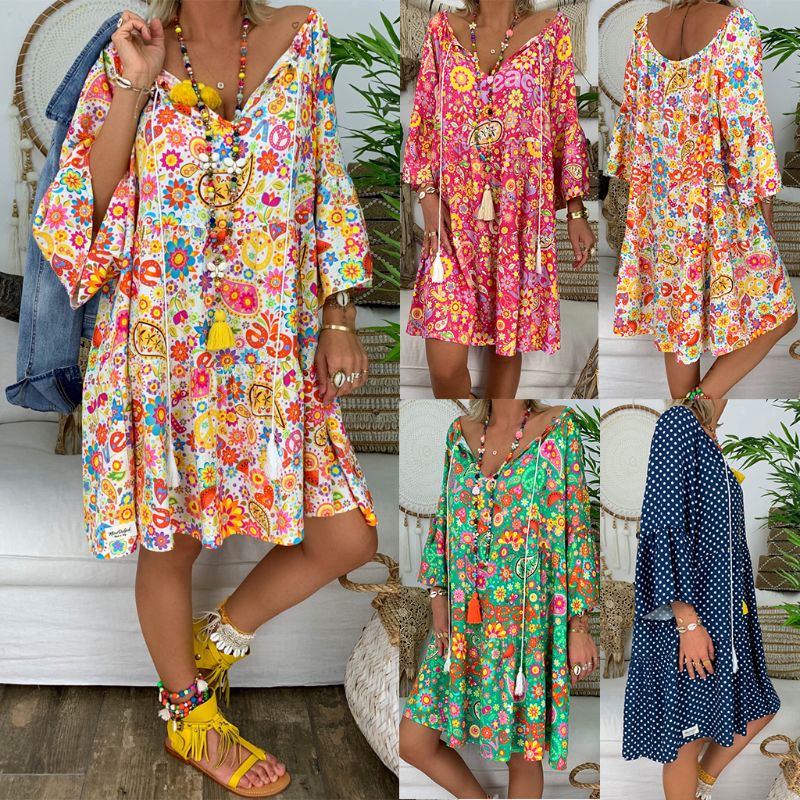 Summer Women Boho Floral Long Sleeve Dress Holiday Beach Shirt Dress Ladies Print Mini Dress Plus Size -5XL, Black
Summer Women Boho Floral Long Sleeve Dress Holiday Beach Shirt Dress Ladies Print Mini Dress Plus Size -5XL, Black