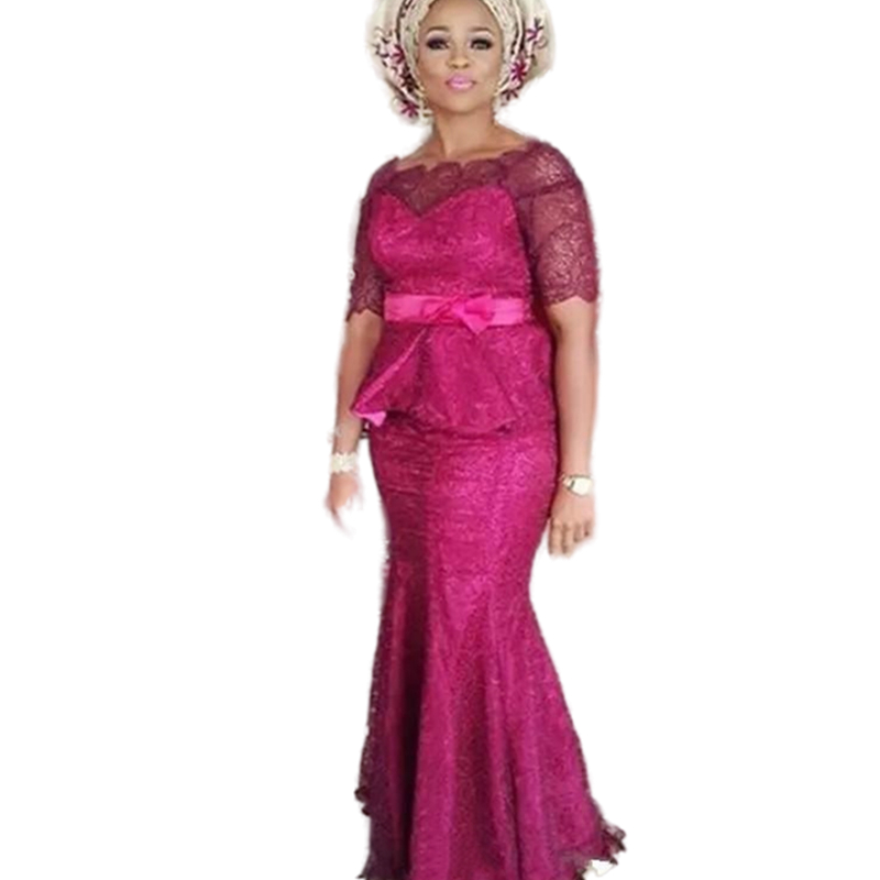 Aso Ebi 2022 Grape Lace Mermaid Evening Dresses Peplum Nigerian African Long Holiday Wear Pageant Prom Party Gowns Floor Length Plus Size Mother Forma