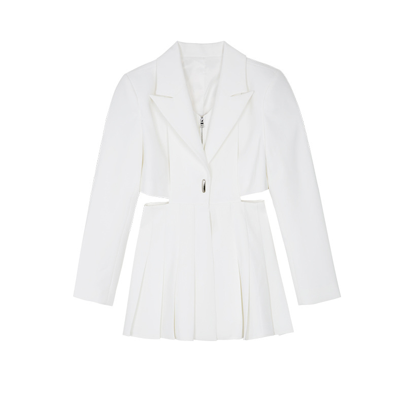 TWOTWINSTYLE Preppy Style White Sets For Women Lapel Long Sleeve Tops Pleated Skirt Hollow Out Casual Set Female Autumn 210517