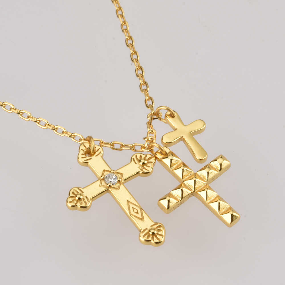 KIKICHICC Gold 925 Sterling Silver Small Three Cross Pendant Charm Long Chain Necklace Fashion Fine Jewelry Gift 210721