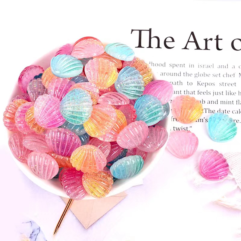 20Pcs Cute Kawaii Multicolor Plated Pearl Components Shells Flat Back Resin Seashell For DIY Handmade Jewelry Craft Decoration Accessorie