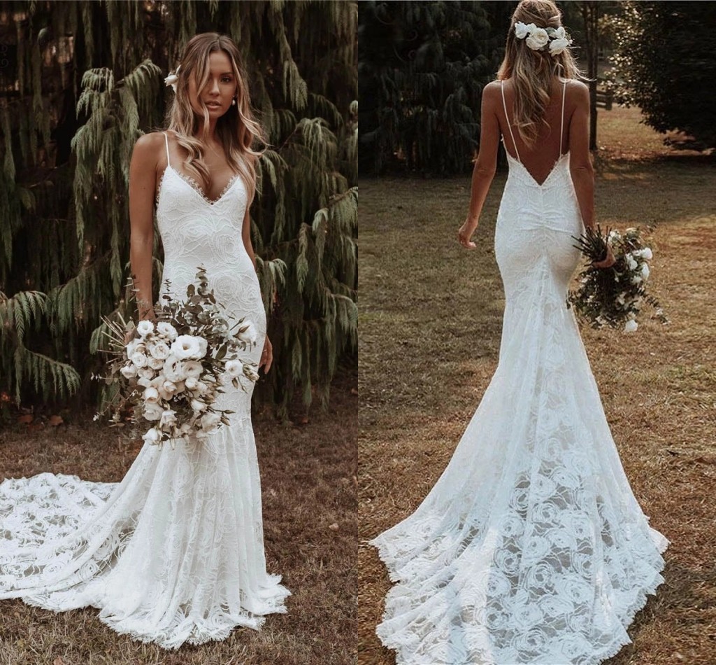 2021 Country Bohemian Mermaid Wedding Gowns Sexy Spaghetti Straps Backless Floral Lace Bridal Dresses Court Train Boho Garden Vintage robes de mariée AL9004, Ivory
2021 Country Bohemian Mermaid Wedding Gowns Sexy Spaghetti Straps Backless Floral Lace Bridal Dresses Court Train Boho Garden Vintage robes de mariée AL9004, Ivory