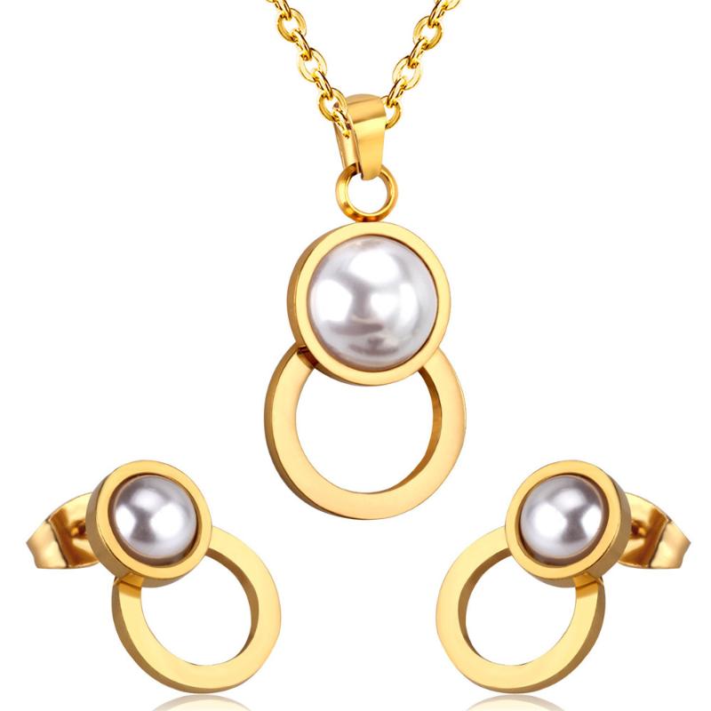 Earrings & Necklace 316L Stainless Steel Fashion Ladies Round With Pearl Pendant Set, Silver
Earrings & Necklace 316L Stainless Steel Fashion Ladies Round With Pearl Pendant Set, Silver