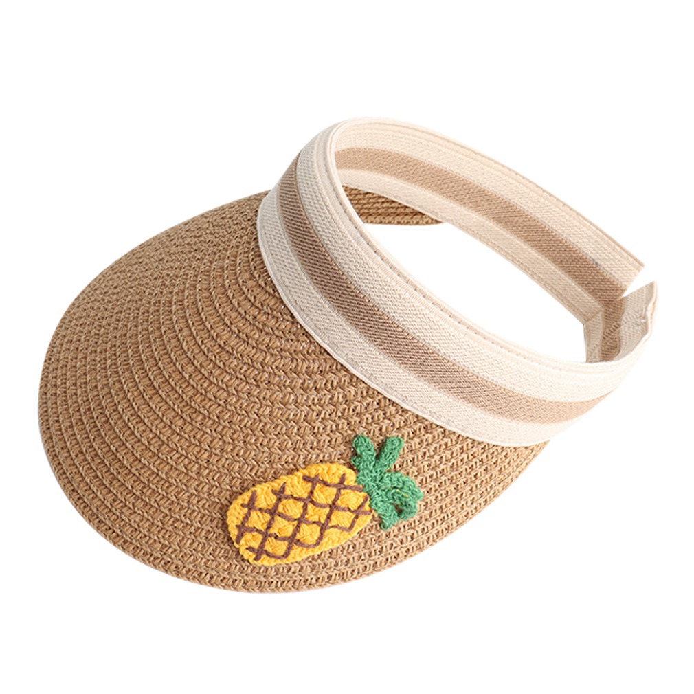 Women Girls Straw Visor Cap Outdoor Summer Beach Party Sun Hat UV Protection Fruit Flower Wide Brim