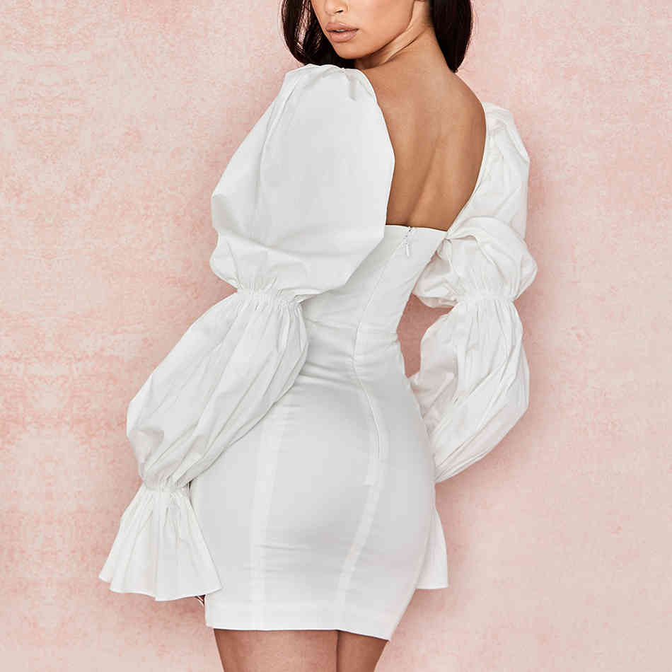 Summer Women Fashion White Mini Dress Sexy Long Sleeve Slash Neck Club Celebrity Runway Party Dresses Vestidos 210423