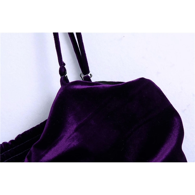 Sexy Women Purple Velvet Backless Camis Fashion Ladies Diamond Button Tops Sweet Female Chic Draped Short 210430