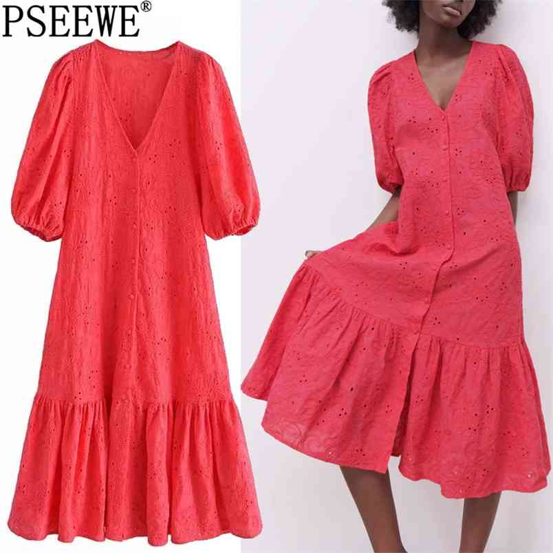 Dresses Woman Summer Red Cutwork Embroidery Long Dress Women Ruffle Short Puff Sleeve Casual Women's 210519, White
Dresses Woman Summer Red Cutwork Embroidery Long Dress Women Ruffle Short Puff Sleeve Casual Women's 210519, White