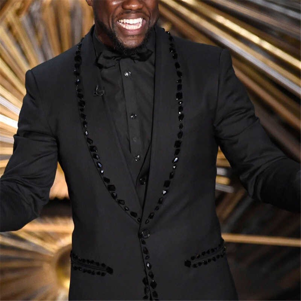 Designer Crystal Beading Men Customized Wedding Tuxedos Red Carpet Groom Wear Dinner Prom Party Blazer (Jacket+Pants)