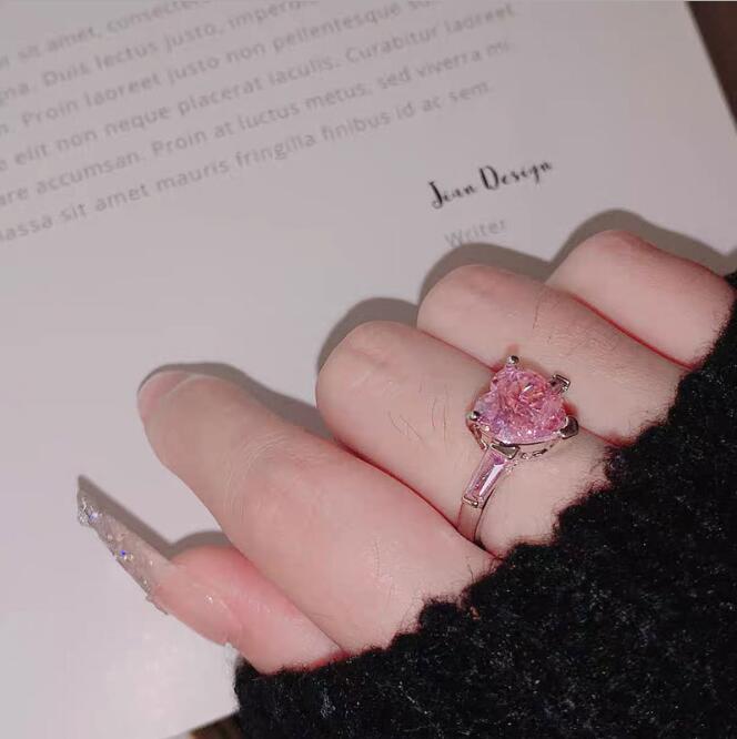 Sterling Sier Engagement Rings - Heart Shape Pink Gemstone Ring, Cubic Zirconia Accents, Promise Eternity Band for Women, Sweet Fashion Jewe
