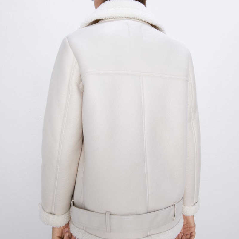 Ly Varey Lin Winter Faux Lamb Leather Jacket Women Faux Leather Lambs Wool Fur Collar Pu Moto Zipper Jacket Warm Thick Outerwear 210908
