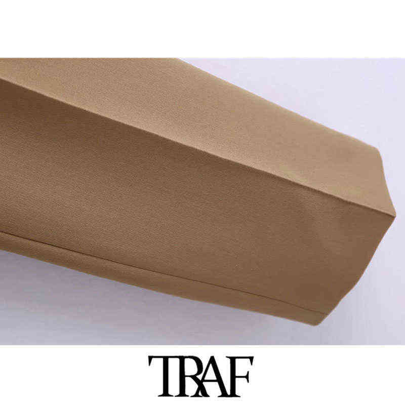 TRAF Women Fashion With Seam Detail Straight Pants Vintage High Waist Zipper Fly Office Wear Female Trousers Mujer 211124Z