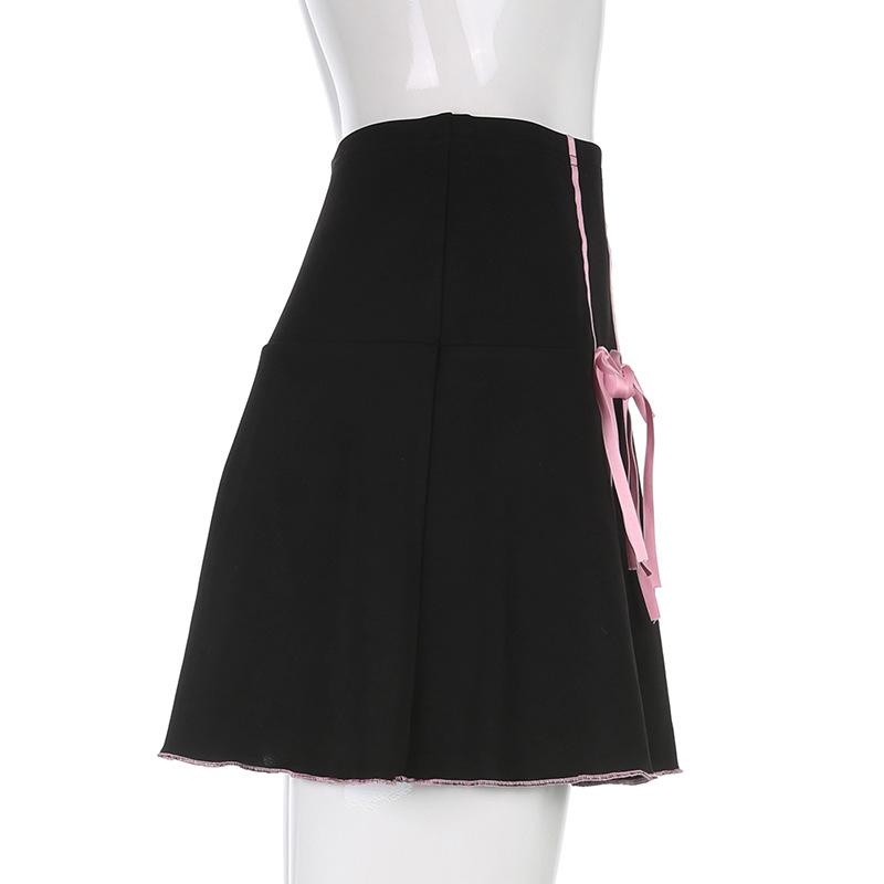 Harajuku Bow Punk Black Mini Skirts Womens Casual High Waisted Short Pleated Skirt Ladies Preppy Style Summer Fashion 2021 Gift