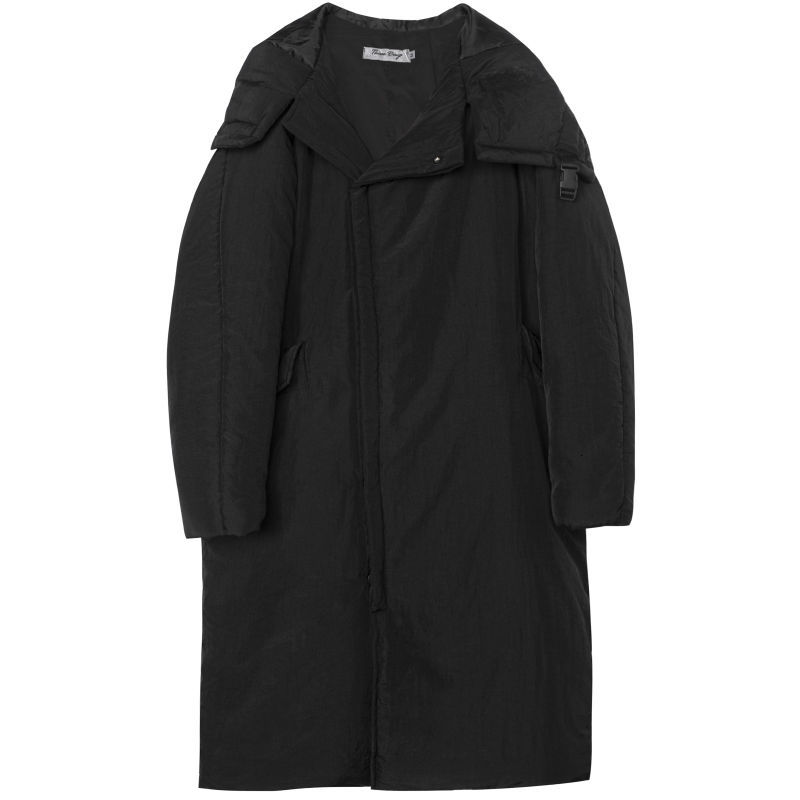 IEFB Men's black cotton padded jacket asymmetric Hooded winter long Coat loose casual oversize clothes zipper pockets 9Y4659 210524