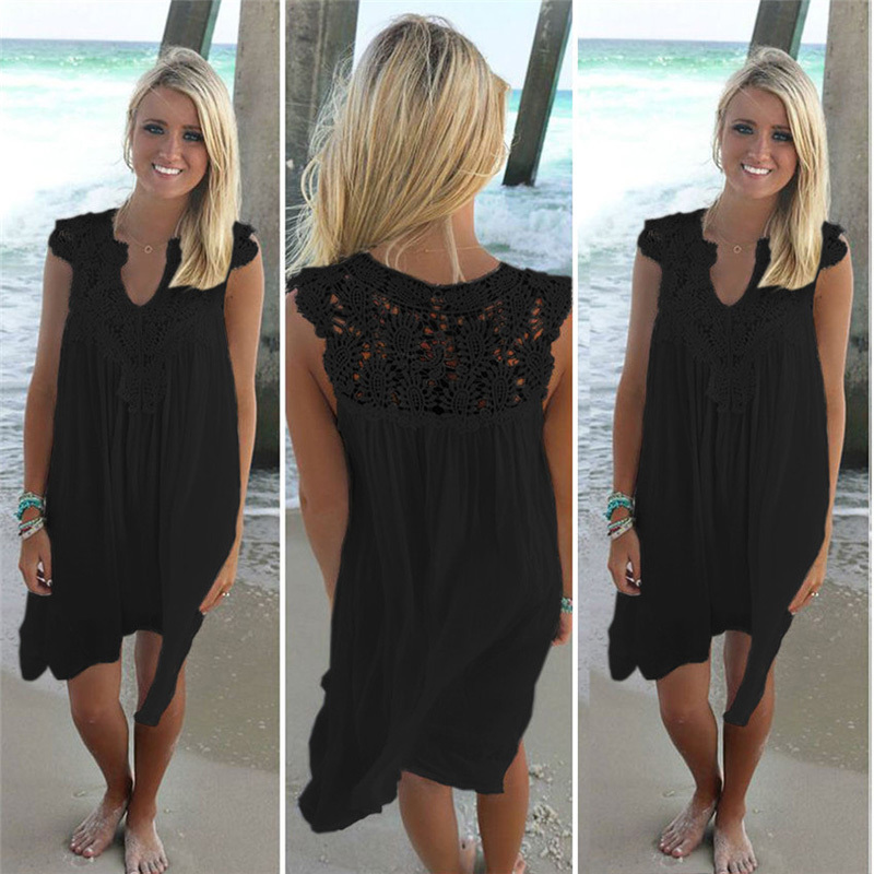 Summer Women Dress Sleeveless Womens Loose Beach Lace Dress High Quality Dresses 8 color plus size casual mini Vestidos 210419