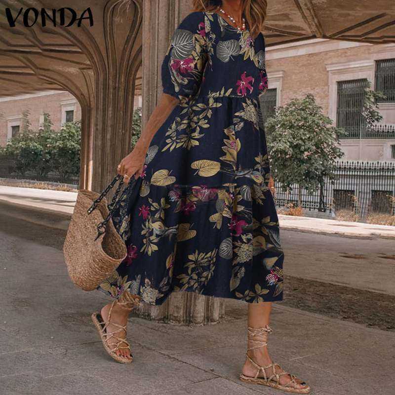 Summer Midi Dress Women's Party Dress Bohemian Short Sleeve Sundress Floral Printed Dress VONDA Casual Robe Femme Plus Size Y0603, Red
Summer Midi Dress Women's Party Dress Bohemian Short Sleeve Sundress Floral Printed Dress VONDA Casual Robe Femme Plus Size Y0603, Red