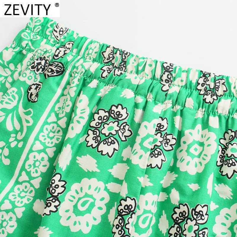 Zevity Women Vintage Position Flower Print Casual Bermuda Shorts Female Chic Elastic Waist Bow Pantalone Cortos P1140 210625