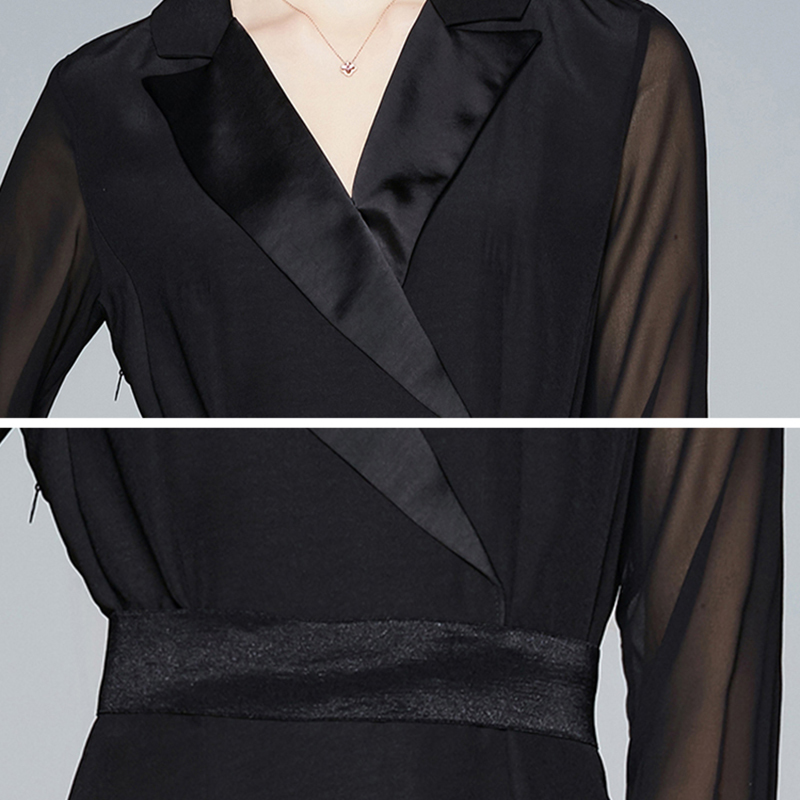 Autumn and winter Elegant Dress Black Long Sleeve Tailored collar Temperament Commute Women Slim Pencil skirt 210506