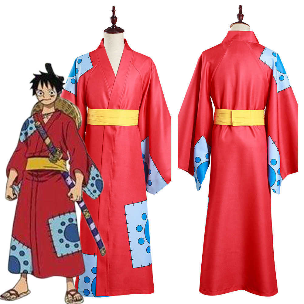 One Piece Wano Country Monkey D. Luffy Cosplay Costume Kimono Outfits Halloween Carnival Suit Y0913