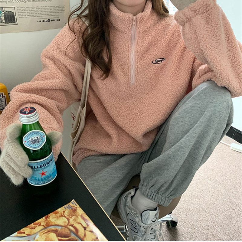 3colors korean style Women Winter lamb fur Coats Warm Casual embroidery thick warm jackets womens (X1726) 210423