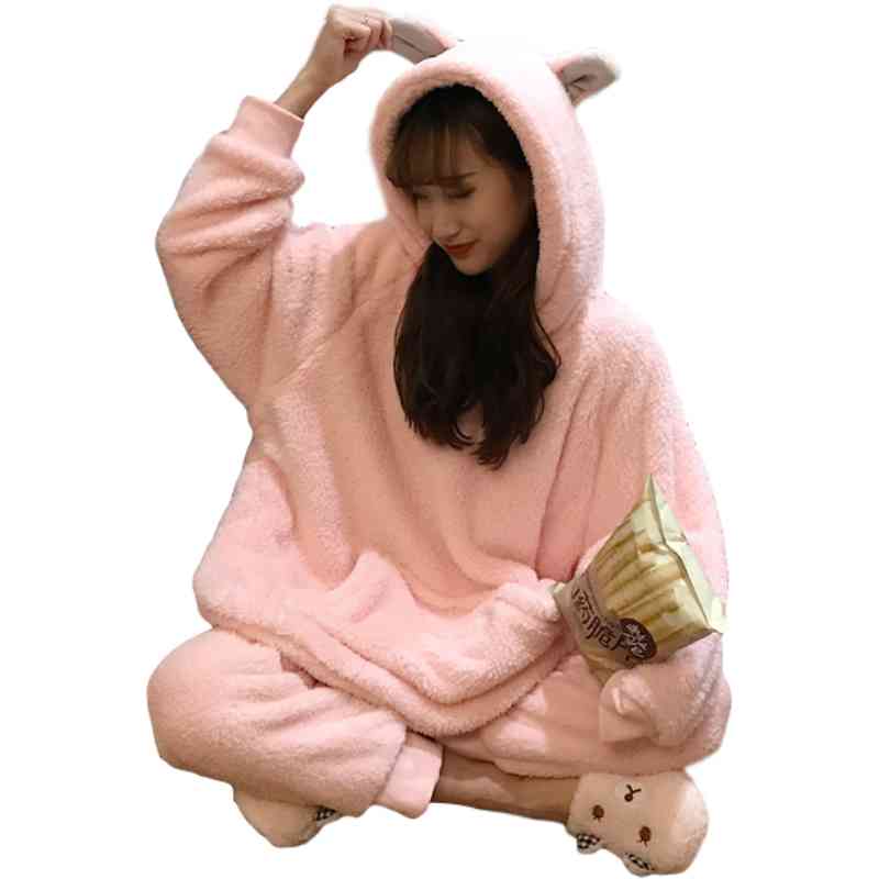 Winter Thick Warm Pajamas Sets For Women Sleepwear Homes Clothing Pajama Home Wear Womens Pyjamas Set Velvet Pants Nightwear 210423