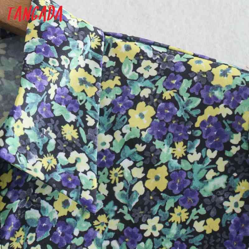 Women Retro Green Flowers Print Chiffon Shirt Blouse Long Sleeve Chic Female Tops XN301 210416