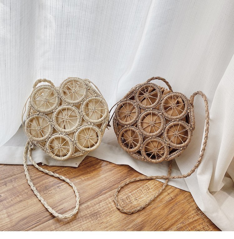 fashion rattan hollow round straw bags wicker woven women handbags summer beach shoulder crossbody bag casual lady purses