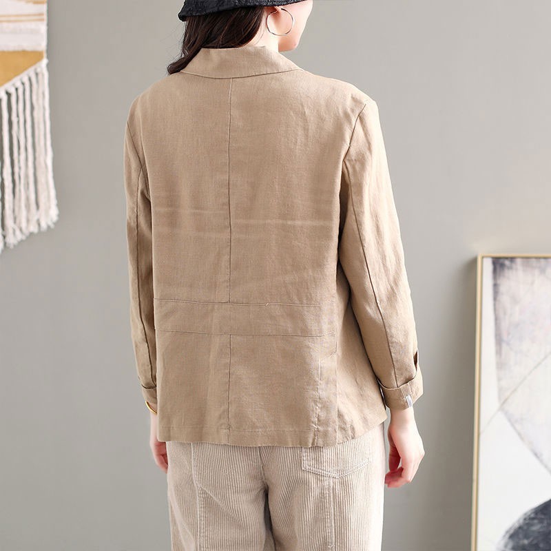 Autumn Arts Style Women Long Sleeve Solid Cotton Linen Blazers Single Breasted Loose Casual Blazer Femme Coat M280 210512