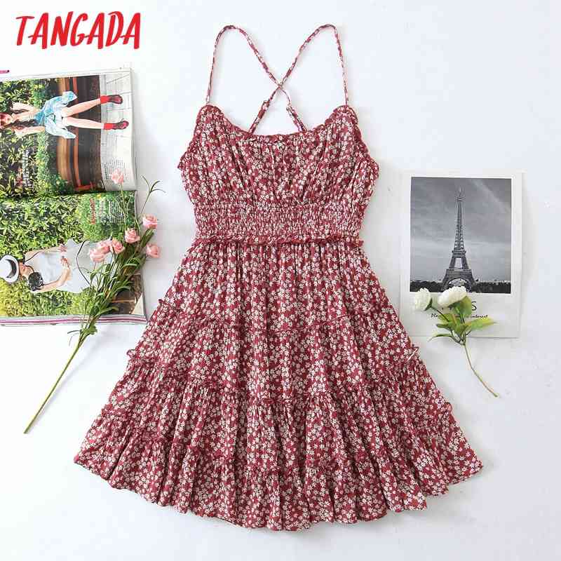 Summer Women Flowers Print Adjustable Spaghetti Strap Ladies Mini Dress Vestidos QW66 210416